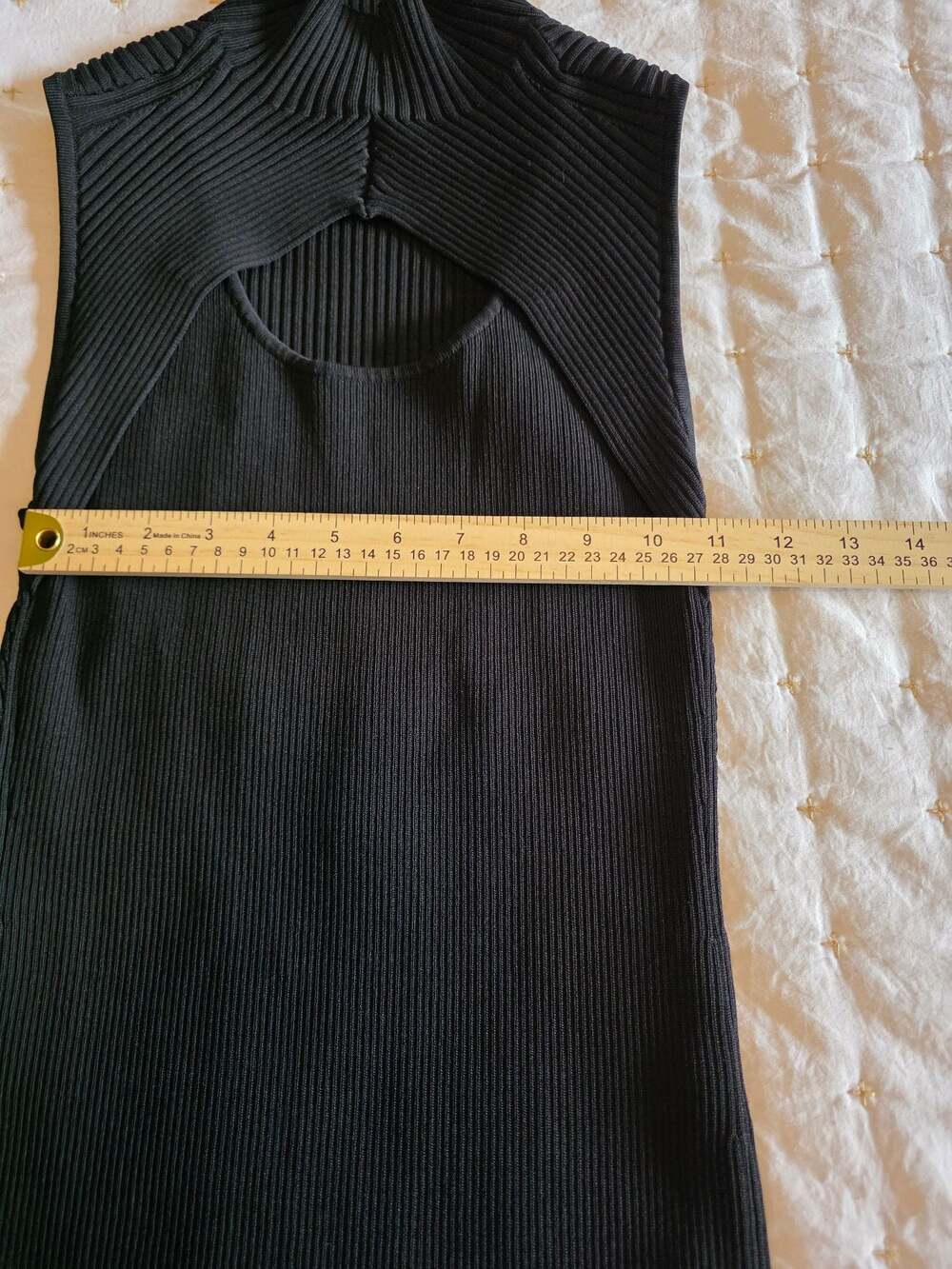 White House Black Market Black Ribbed High-Neck Sleeveless Cut-Out Knit Top - Picture 4 of 6